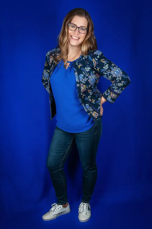 jill bilodeau standing in blue shirt