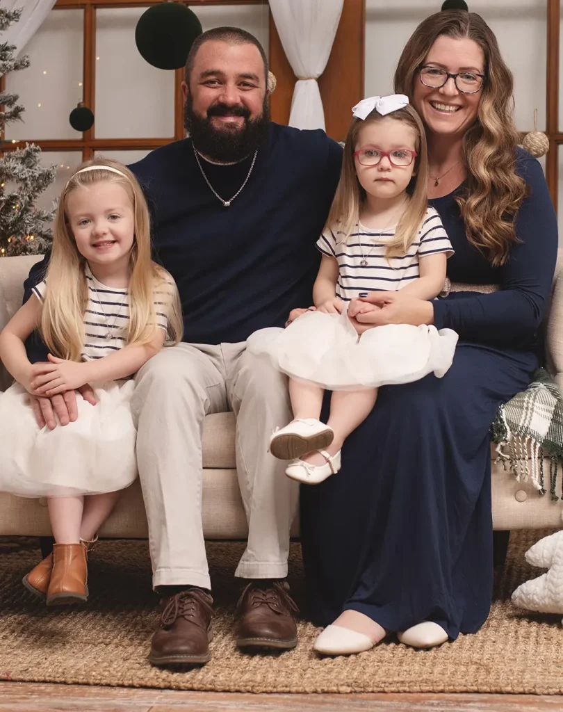 jill bilodeau and family in holiday photo